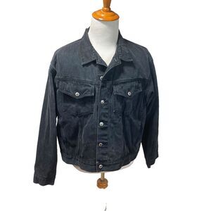 Vtg Saugatuck Denim Jacket Mens L Starmakers Dry Goods Black Embroidered KJ READ